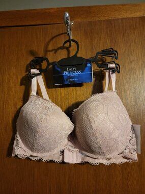 Womans Lady Princess Intimates Size 40C Pink Nude Lace Underwire Padded 40 C Bra